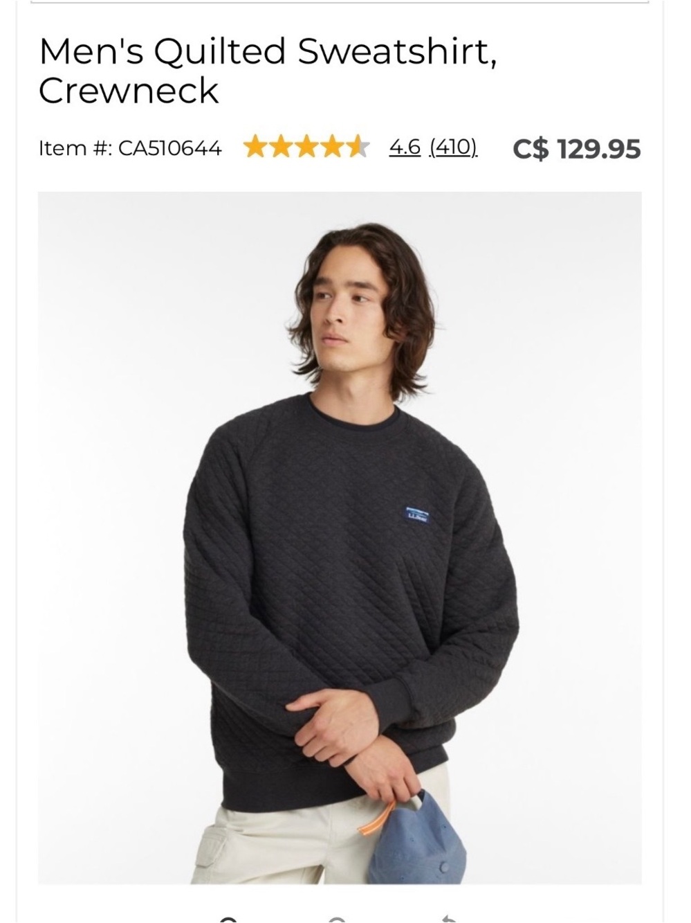LL Bean Men's Quilted Sweatshirt Crewneck